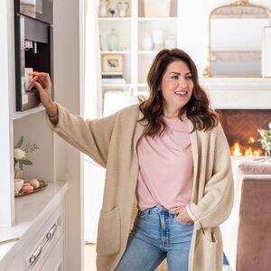 Jillian Harris The Skinny Beige Open Front Cardigan With Large Pockets